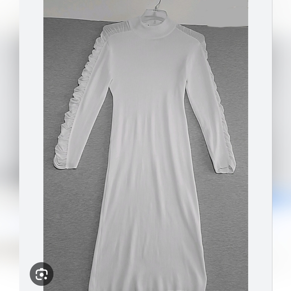 Ashley Stewart White Long Sleeve Dress with Ruffle Detail